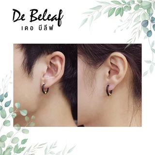 De Beleaf ต่างหูแฟชั่น แบบห่วง หนา 2.5mm สีเงิน/สีดำ สไตล์เกาหลี สแตนเลส 316L ปลอดภัย ไม่แพ้