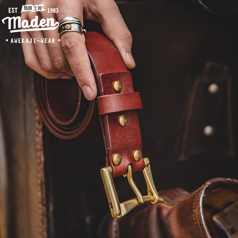 Retro Mens American Planted Blend cowhide quick release Ami Khaji เข็มขัดนักผจญเพลิงเข็มขัด