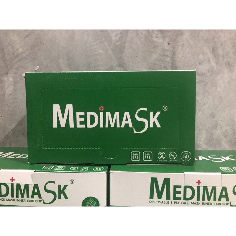 หน้ากากอนามัย Medimask สีเขียว 3 ชั้น  (กล่อง 50 ชิ้น)