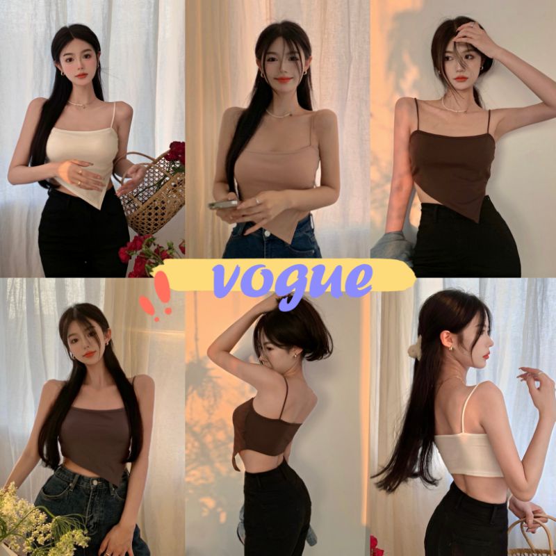 Vogue🌟พร้อมส่ง🌟 เสื้อสายเดี่ยวไหมพรม คอลูกไม้ มีฟองน้ำ (FY9062) -H