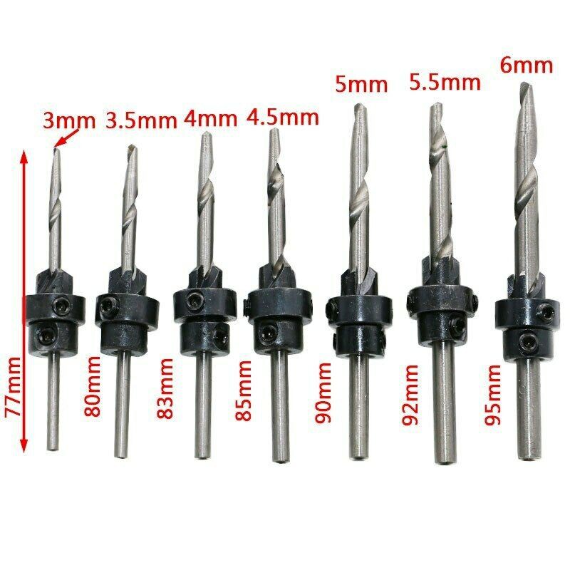 7pcs Carpentry Tapered Countersink Drill Bit Set 5-12 with Small Hex ...