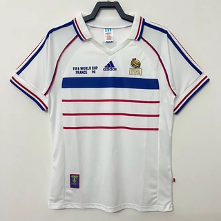 เสื้อกีฬาแขนสั้น ลายทีมชาติฟุตบอล France away 98 France away S-XXL ชุดเยือน AAA คุณภาพสูง