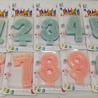 เทียนวันเกิด เลขเดียว สูงประมาณ 6 ซม สีทูโทนเจลลี่ มีกลิทเตอร์