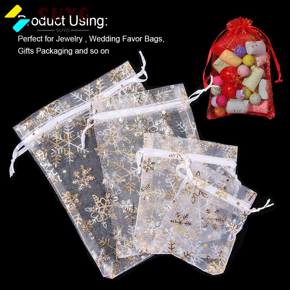 Suyou ถุงผ้าลายเกล็ดหิมะ 4 ขนาด 50 ชิ้น / ล็อตสําหรับใส่ขนมเครื่องประดับ