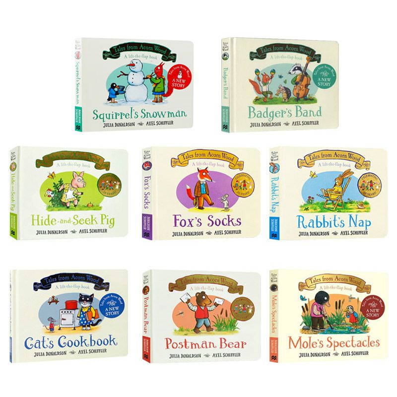 หนังสือกระดานไม้ Tales from acorn โดย Julia Donaldson และ Axel Scheffler Postman หมีถุงเท้าจิ้งจอก