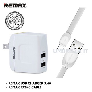 REMAX สายชาร์จ USB Micro Cable For Samsung/Andriod รุ่น RC-040m (สีขาว)+ Remax 3.4A USB Charger Adapter (สีขาว)