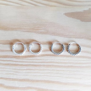 Minimalist925 ต่างหูห่วงทับลาย ( ลาย 2 ) 10 mm. เงินแท้