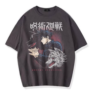 เสื้อยืดแขนสั้น พิมพ์ลายอนิเมะ JUJUTSU KAISEN MEGUMI FUSHIGURO VINTAGE TEE โอเวอร์ไซซ์ สีเทาเข้ม