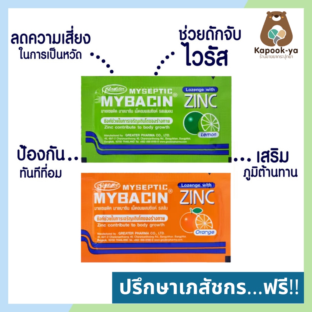 🔥พร้อมส่ง🔥 มายบาซิน ซิงค์ รสมะนาว รสส้ม MyBacin ZINC