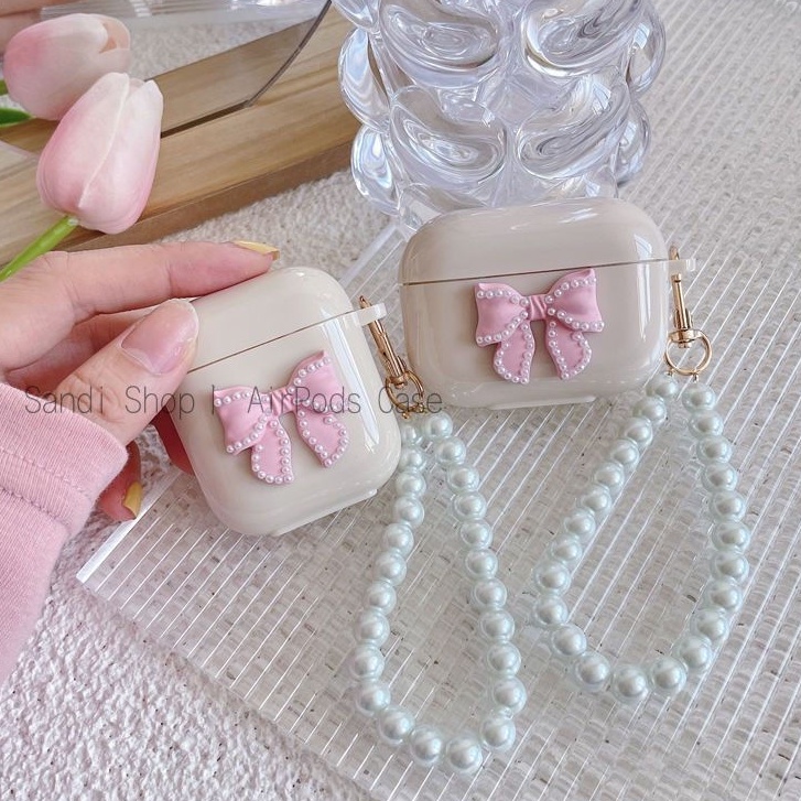 Simple Pearl Bow AirPods สําหรับ AirPods 4 1 2 3 Pro Pro2 TPUAirPods 4 เคสซิลิโคน Anti-fall Apple หูฟังบลูทูธ AirPods Pro2 กรณีโบราณสีขาว AirPods 3 กรณี