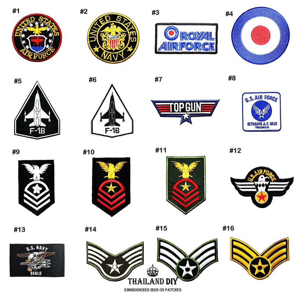 ตัวรีดติดเสื้อ ชุดนักบิน Topgun ยศทหาร นักบินทหารอากาศ นักบินรบ Air Force wop Patch งานปัก DIY ตัวรีด อาร์ม นายเรืออากาศ