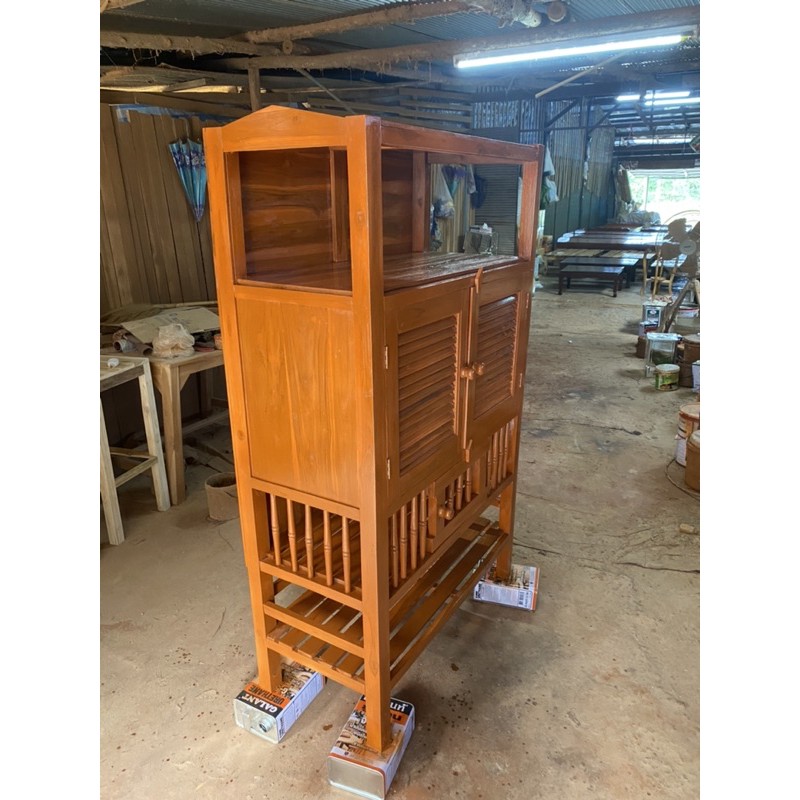 ตู้กับข้าวบานเกล็ดไม้สักแท้100% (ส่งฟรียกเว้นภาคใต้มีค่าจัดส่ง)