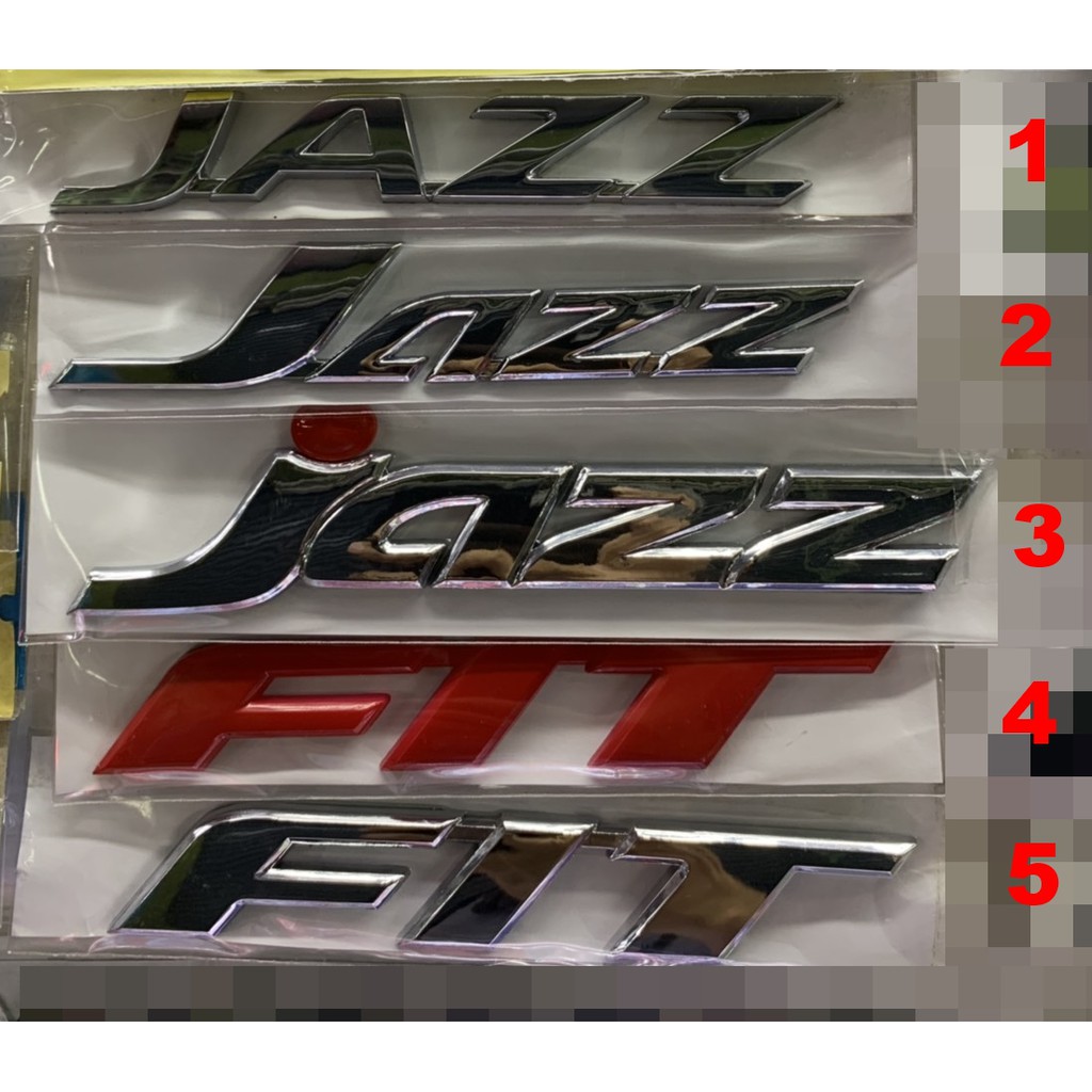 HONDA JAZZ FIT ฮอนด้า แจ๊ส ฟิต โลโก้ อักษร ตรา สัญลักษณ์ สติ๊กเกอร์ สีแดง สีเงิน โครเมียม chorme 3D 