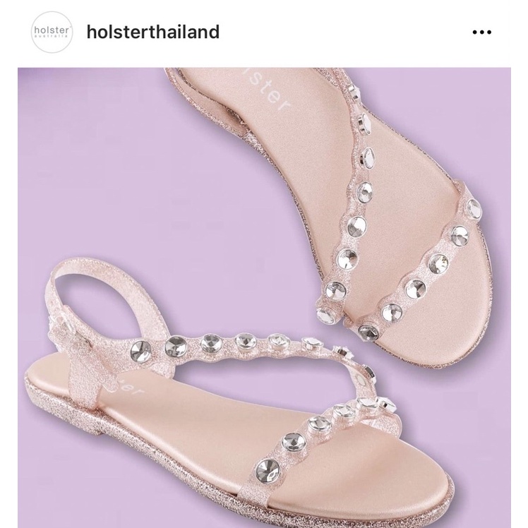 รองเท้าส้นแบนแบบรัดส้น Holster lola clear rose glitter