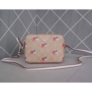 Coach MINI CAMERA BAG IN SIGNATURE CANVAS WITH STRAWBERRY