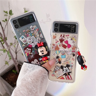 เคสโทรศัพท์มือถือแบบใส กันกระแทก ลายการ์ตูนมิกกี้ มินนี่เมาส์ พร้อมจี้ตุ๊กตา สําหรับ Samsung Galaxy Z Flip 3 5G Z Flip3 Zflip3 Z Flip3