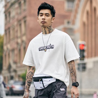 ☸○✁Stove 2021 summer tide brand print hip-hop short-sleeve T-shirt male Loose trend HongKong style half-sleeve bottomi
