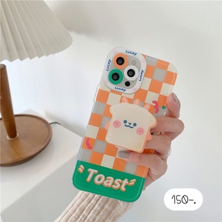 🍞เคสกล้องสีลายตารางส้ม+holder ขนมปัง | เคสแถมไอริง เคสแถมGriptok