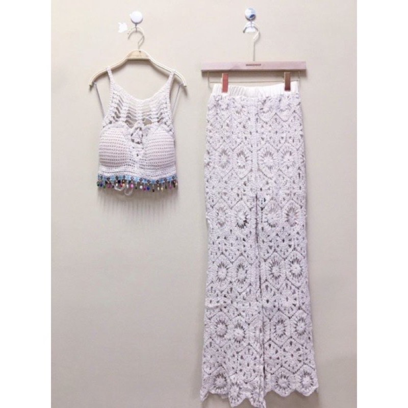 🧶DIWLADEL ถูกที่สุด🧶 ชุดเซท 2 ชิ้นงานตรงปกจัดส่งเร็ว ชุดเซทไปทะเล ชุดเซทกางเกงถัก Summer - รูปที่ 4