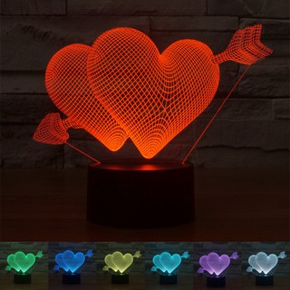 โคมไฟตั้งโต๊ะ LED รูปลูกศรกามเทพ 3D ไล่โทนสี 7 สี ชาร์จ USB