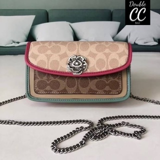 (แท้ 💯%‼ Factory) Co ach Parker Crossbody In Blocked Signature Canvas