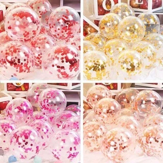 พร้อมส่ง（5ใบ）ลูกโป่งใส confetti 12 นิ้ว มีสีเยอะมาก(ไม่แถมก้าน,ริบบิ้น)