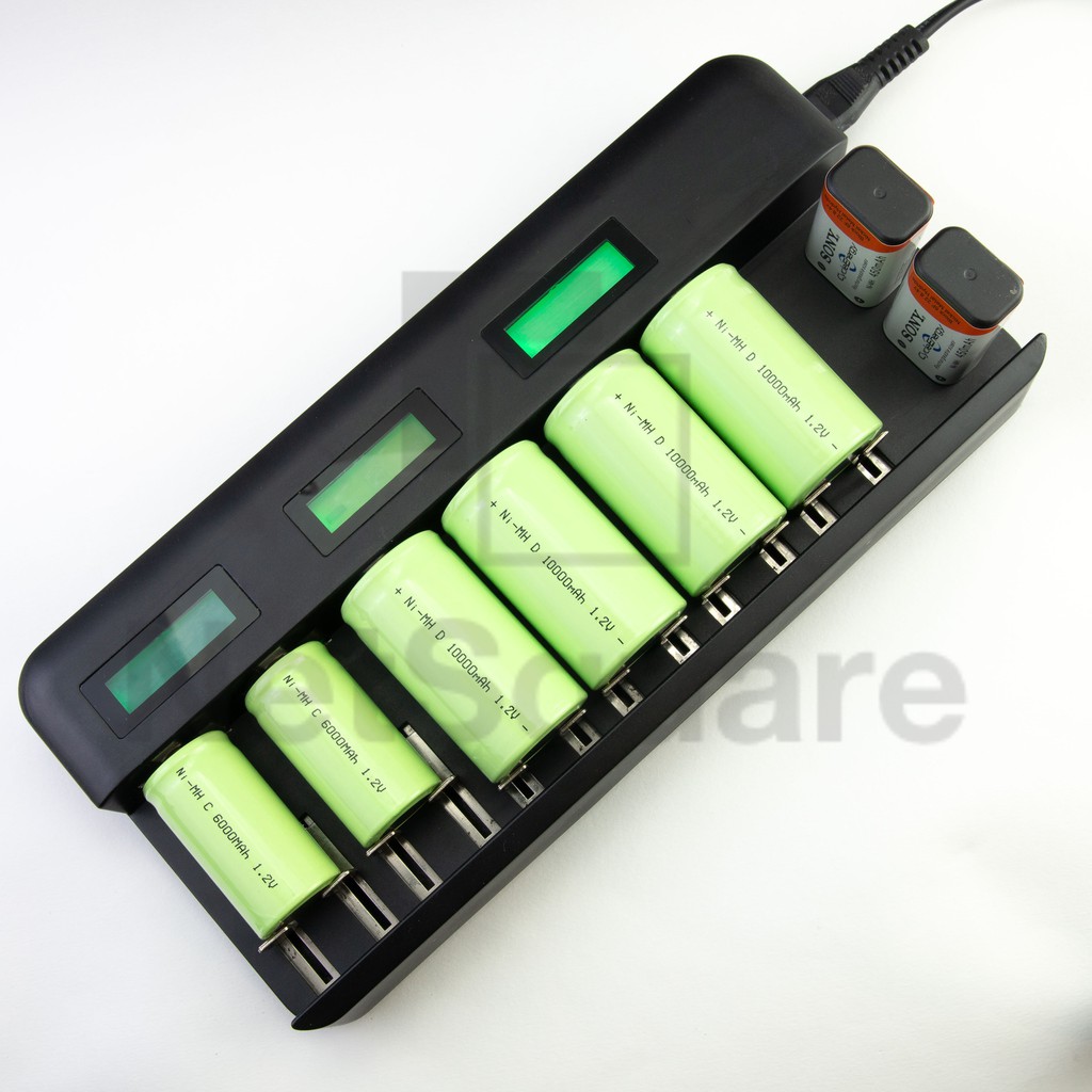 เครื่องชาร์จแบตเตอรี่ เครื่องชาร์จถ่าน 12 ก้อน ถ่าน AA AAA D C 9V Ni-MH Battery Charger [แถมสายไฟ AC