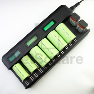 เครื่องชาร์จแบตเตอรี่ เครื่องชาร์จถ่าน 12 ก้อน ถ่าน AA AAA D C 9V Ni-MH Battery Charger [แถมสายไฟ AC]