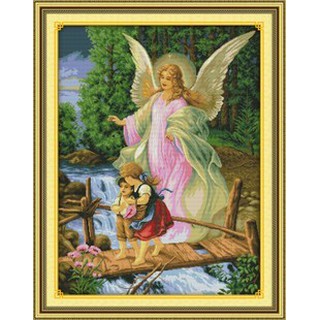 ชุดปักครอสติช เทวทูตคุ้มครอง นางฟ้า ขบวนทูตสวรรค์ คริสต์ศาสนา (Angel escort cross stitch kit)