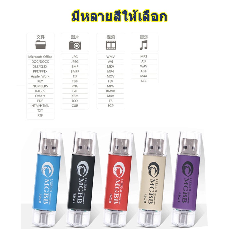 MGBB หกสีให้เลือก 32GB  64GB 128GB  แฟลชไดรฟ์โลหะแฟลชไดรฟ์ U ดิสก์กันน้ำความเร็วสูงกันน แฟลชไดรฟ์ ความเร็วสูง Usb C 2 in 1 Otg Pendrive 512GB สําหรับโทรศัพท์มือถือ