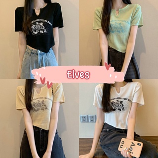 Elves✨พร้อมส่ง✨  เสื้อครอปไหมพรม คอวี น่ารักใส่แล้วเกาหลีสุดๆ ~56063~ -C