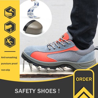 Safety shoes รองเท้าเซฟตี้ หนังแท้ หัวเหล็ก ระบายอากาศดี พื้นยางกันลื่น หัวเหล็ก พื้นเสริมแผ่นเหล็ก