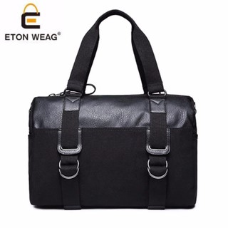 ETONWEAG กระเป๋าถือ สะพายข้าง สไตล์เกาหลี หนัง PU Leather+แคนวาส (สีดำ/Black)