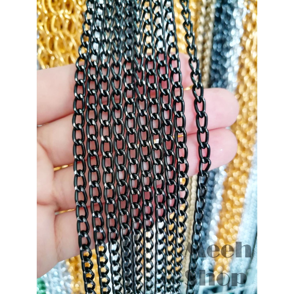 (ห่อละ 10 เมตร/160.-)โซ่อลูมิเนียม 4 มิล สีดำ ตัดเหลี่ยมวิบวับ  โซ่ diy โซ่แขวนป้าย