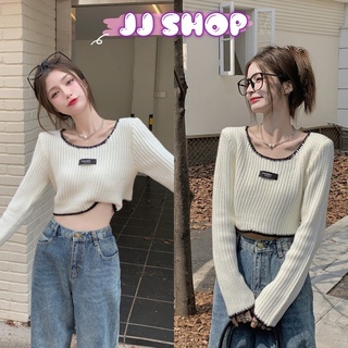 JJ shop 💜พร้อมส่ง  เสื้อไหมพรม คอกลมแขนยาวดีเทลครอปสั้น ผูกเชือกด้านหลังเก๋ๆ"44152" -C