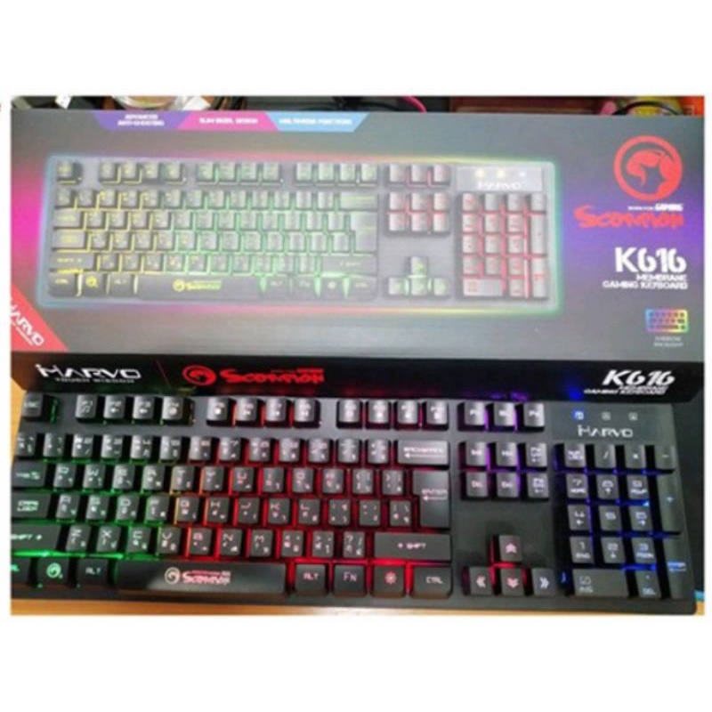 Marvo K616 Keyboard Gaming Scorpion Rainbow black light คีย์บอร์ดมีไฟ