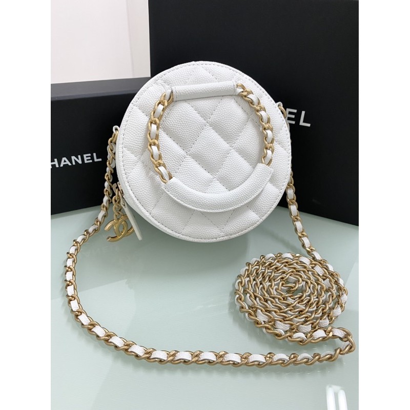 Chanel clutch round on chain white caviar