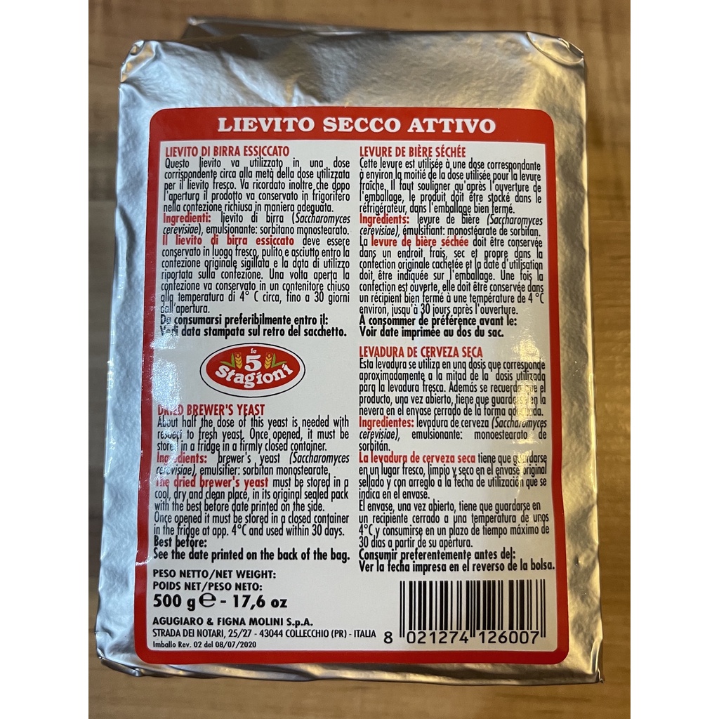 LE 5 Stagioni Instant Brewers Yeast 500g - อิตาลี