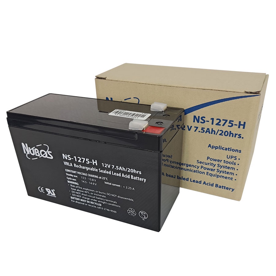 แบตเตอรี่เครื่องสำรองไฟ NUBOS BATTERY รุ่น NS-1275 ขนาด 12V 7.5Ah/20hrs. (แบตเตอรี่แห้ง)