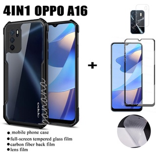 4in1 OPPO A16 anti-fall mobile phone case + A 16 tempered glass film + carbon fiber back film + lens film