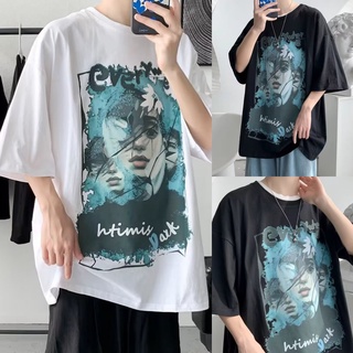 🔥พร้อมส่ง M-5XL🔥เสื้อยืดเกาหลี oversize คอลูกเรือ ครึ่งแขน เสื้อลายการ์ตูนผู้ชาย ทรงหลวม แฟชั่นฤดูร้อนเสื้อยืดผู้ชาย