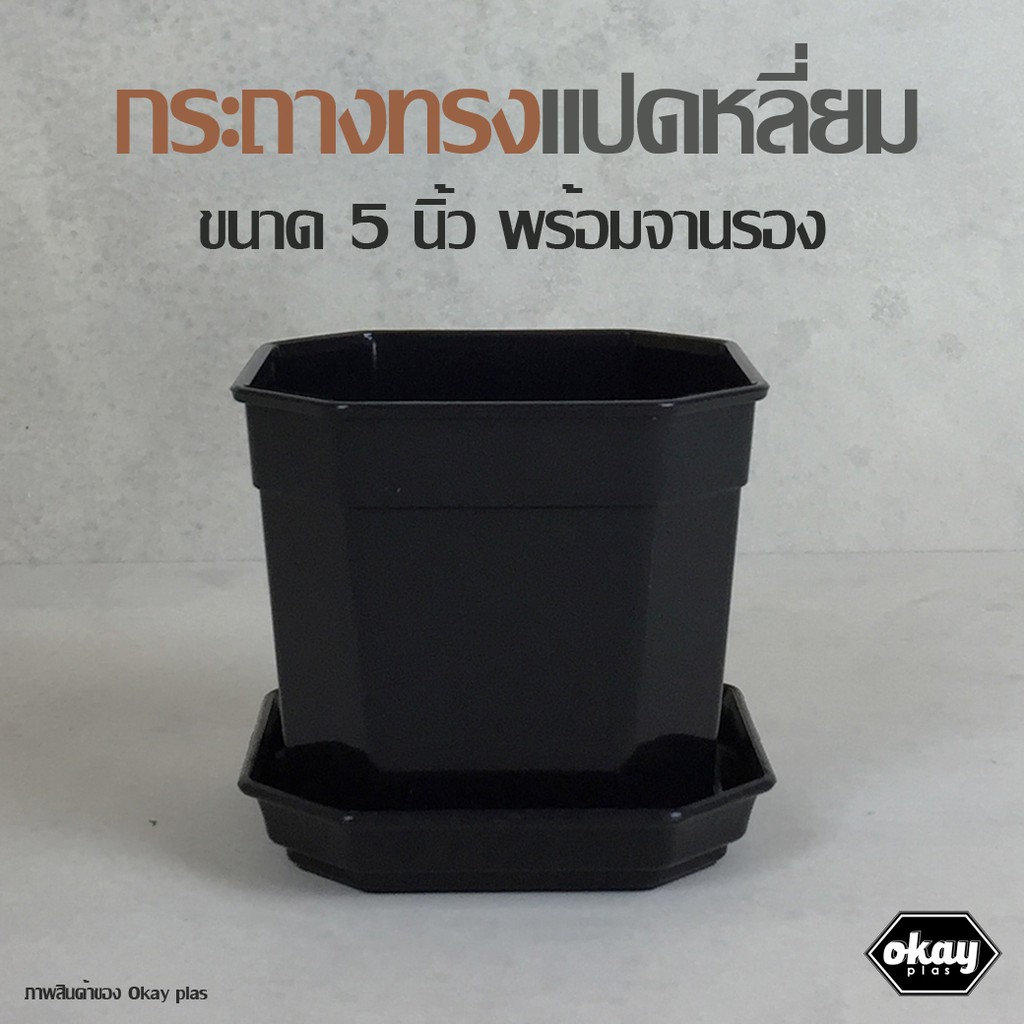 Okay plas กระถางแปดเหลี่ยม ขนาด 5 นิ้ว พร้อมจานรอง