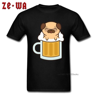 เสื้อยืดลําลอง แขนสั้น พิมพ์ลาย Adorable Pug Love Beer สีดํา สําหรับผู้ชาย 642665 S-5XL