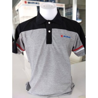 เสื้อโปโล suzuki สีเทา ลายดำ.