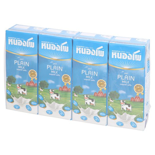 🔥The Best!! หนองโพ นมยูเอชที รสจืด 225มล. x 4 กล่อง Nongpho UHT milk plain flavor 225ml x 4pcs