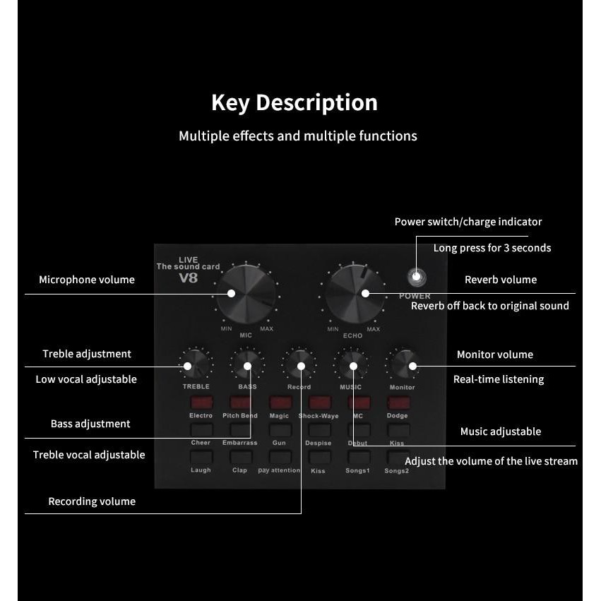 The sound card V8 Sound Card Audio Interface External USB Live Broadcast Microphone Sound Card - รูปที่ 4