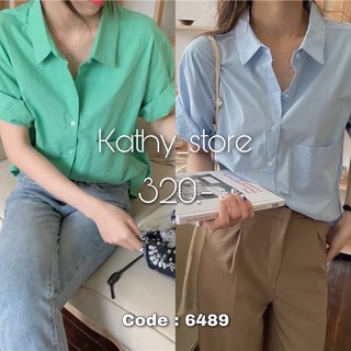 🍑เสื้อเชิ้ตแขนสั้น🍑พร้อมส่ง 2 สี (6489)