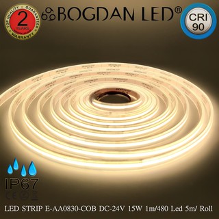 LED STRIP E-AA0830-COB-4000K DC-24V 15W/1M IP67 ยี่ห้อBOGDAN LED แอลอีดีไฟเส้นสำหรับตกแต่ง 2400LED/5M 75W/5M Grade A