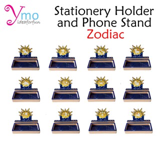 ที่วางโทรศัพท์มือถือ หรือแท็ปเล็ต พร้อมที่วางเครื่องเขียน Phone Stand &amp; Tablet Stand with Stationery ลาย 12 ราศี ไม้ Ymo