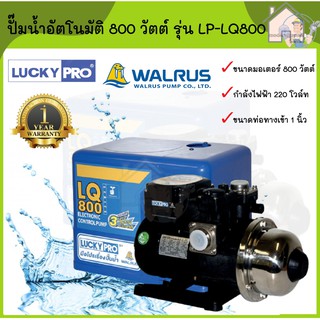 LUCKY PRO ปั๊มน้ำอัตโนมัติ WALRUS ขนาด 800 วัตต์ รุ่น LQ800 LQ 800 LQ-800 (เสียงเงียบ) ปั๊มน้ำ ปั้มน้ำอัตโนมัติ ปั้มน้ำ